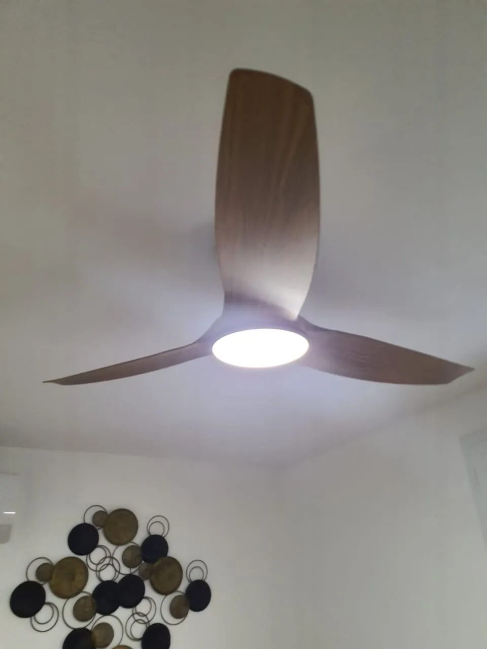 Brasseur d'air FANELITE finition effet bois posé dans un salon au Marin