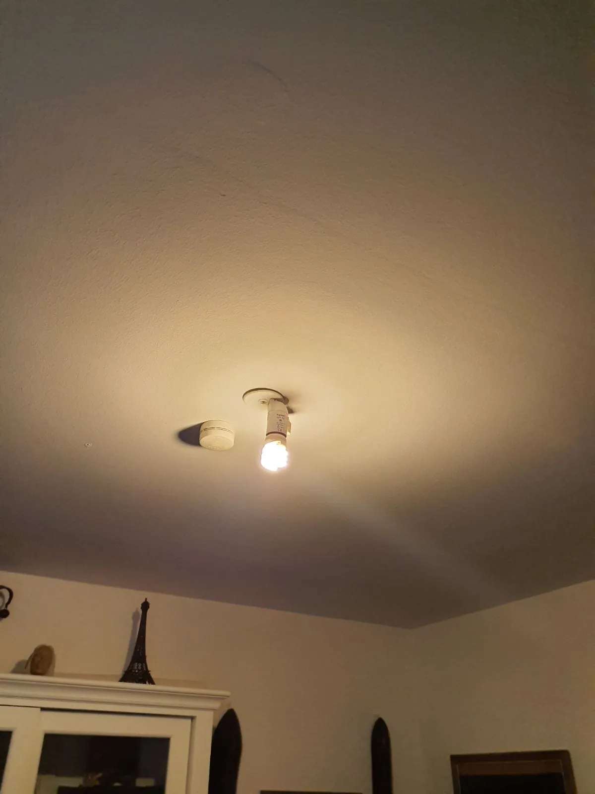 Plafonnier à deux spots dans un salon avant la pose d'un brasseur FANELITE à Sainte-Luce